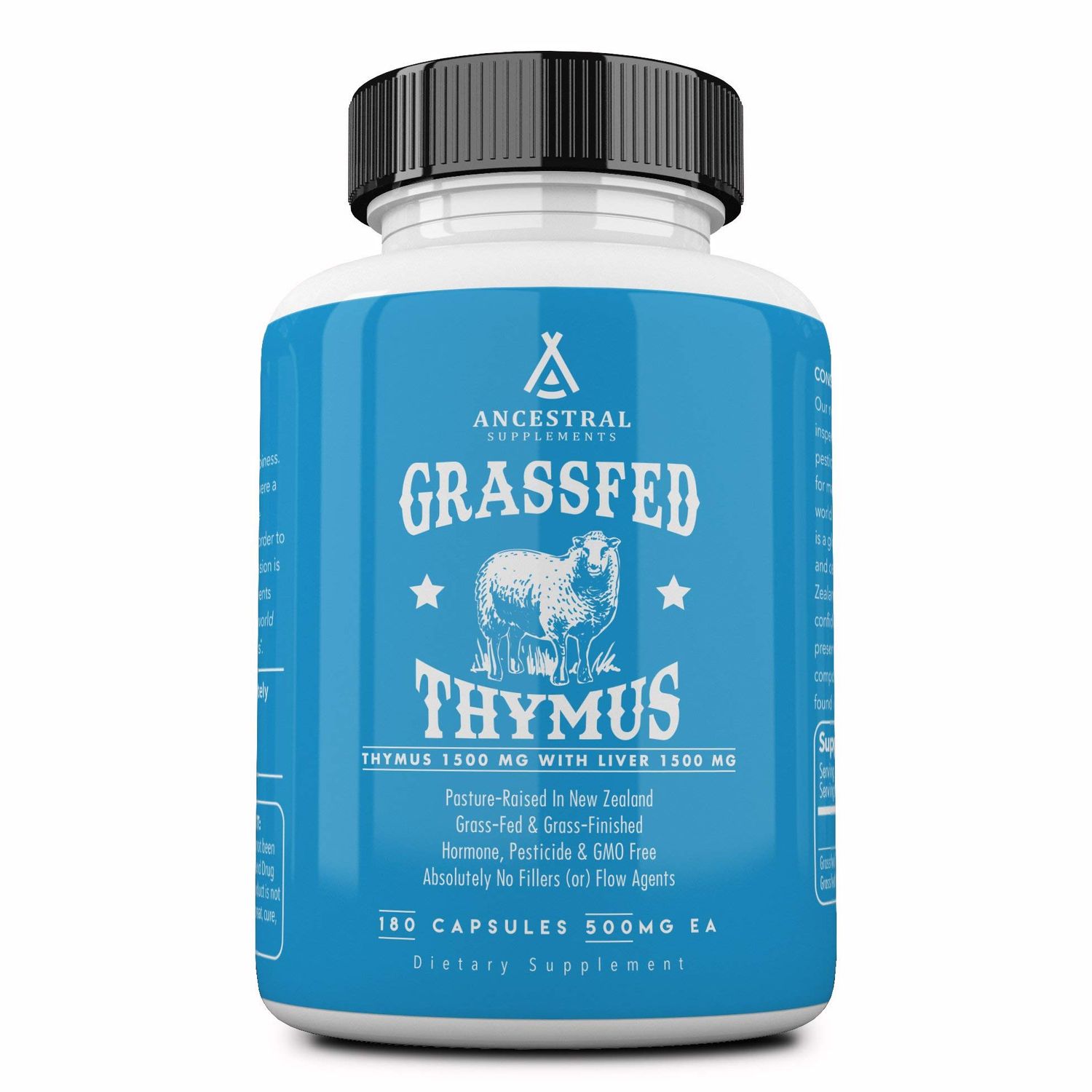 Ancestral Supplements Grass Fed Ovine Sheep Thymus Glandular Extract, 3000mg, Histamine, Energy, Allergy and Immune Support Supplement with Grass Fed Beef Liver, Non GMO, 180 Capsules