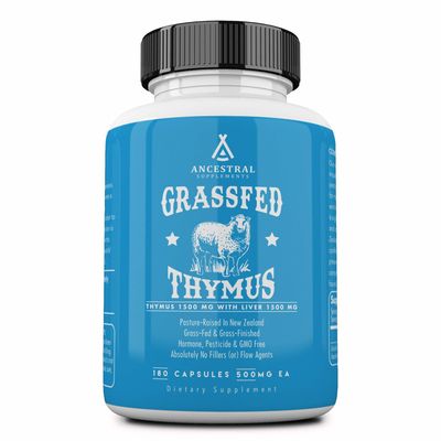 Ancestral Supplements Grass Fed Ovine Sheep Thymus Glandular Extract, 3000mg, Histamine, Energy, Allergy and Immune Support Supplement with Grass Fed Beef Liver, Non GMO, 180 Capsules