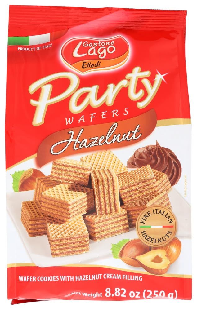 Gastone Lago Party Wafers Hazelnut Cream Filling 8.82 oz, 250g Pack of 2 Hazelnut, 2-Pack