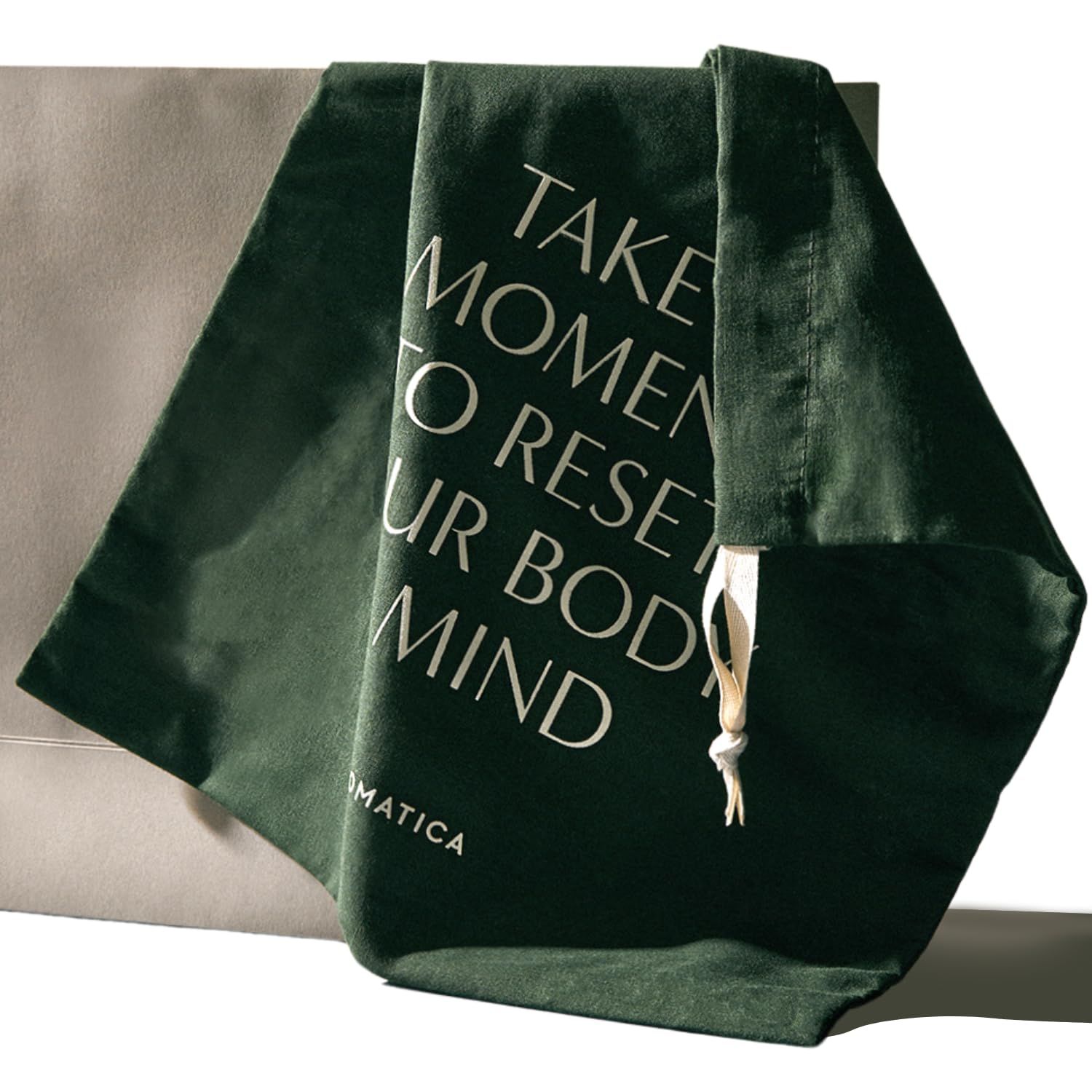 AROMATICA Drawstring Gift Bag - Green Pouch Large size - made by 100 Cotton - Makeup Bag, Travel bag