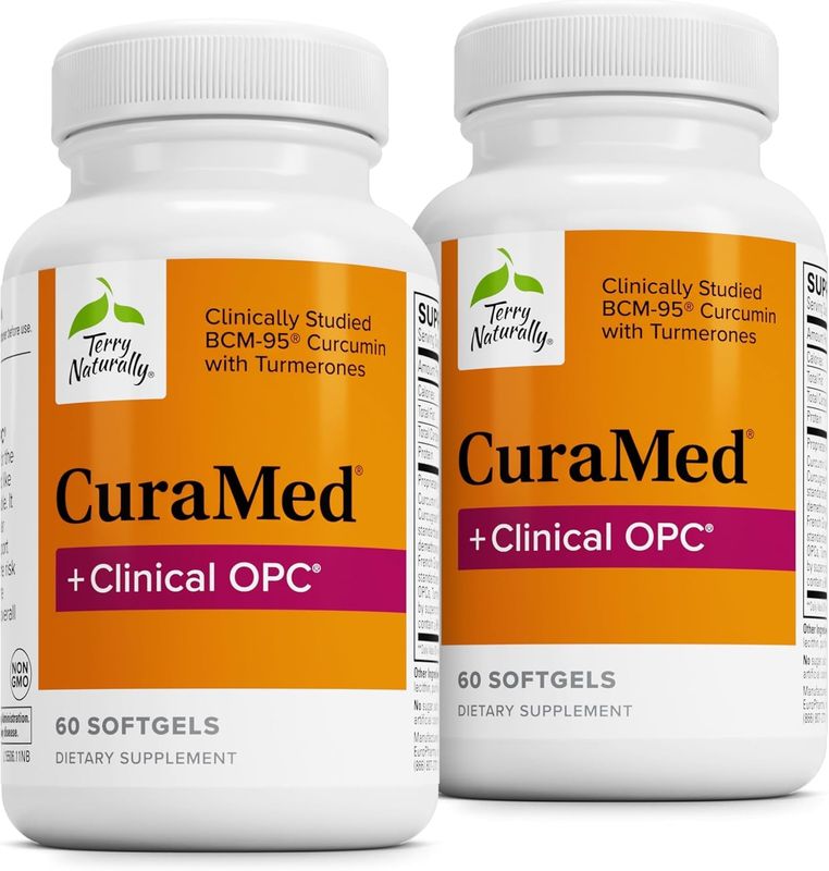 Terry Naturally CuraMed Clinical OPC - Curcumin Supplement with French Grape Seed Extract - Brain, Prostate &amp; Liver Health Support - Supplement with Ar-Turmerone - 60 Softgels 2 Pack