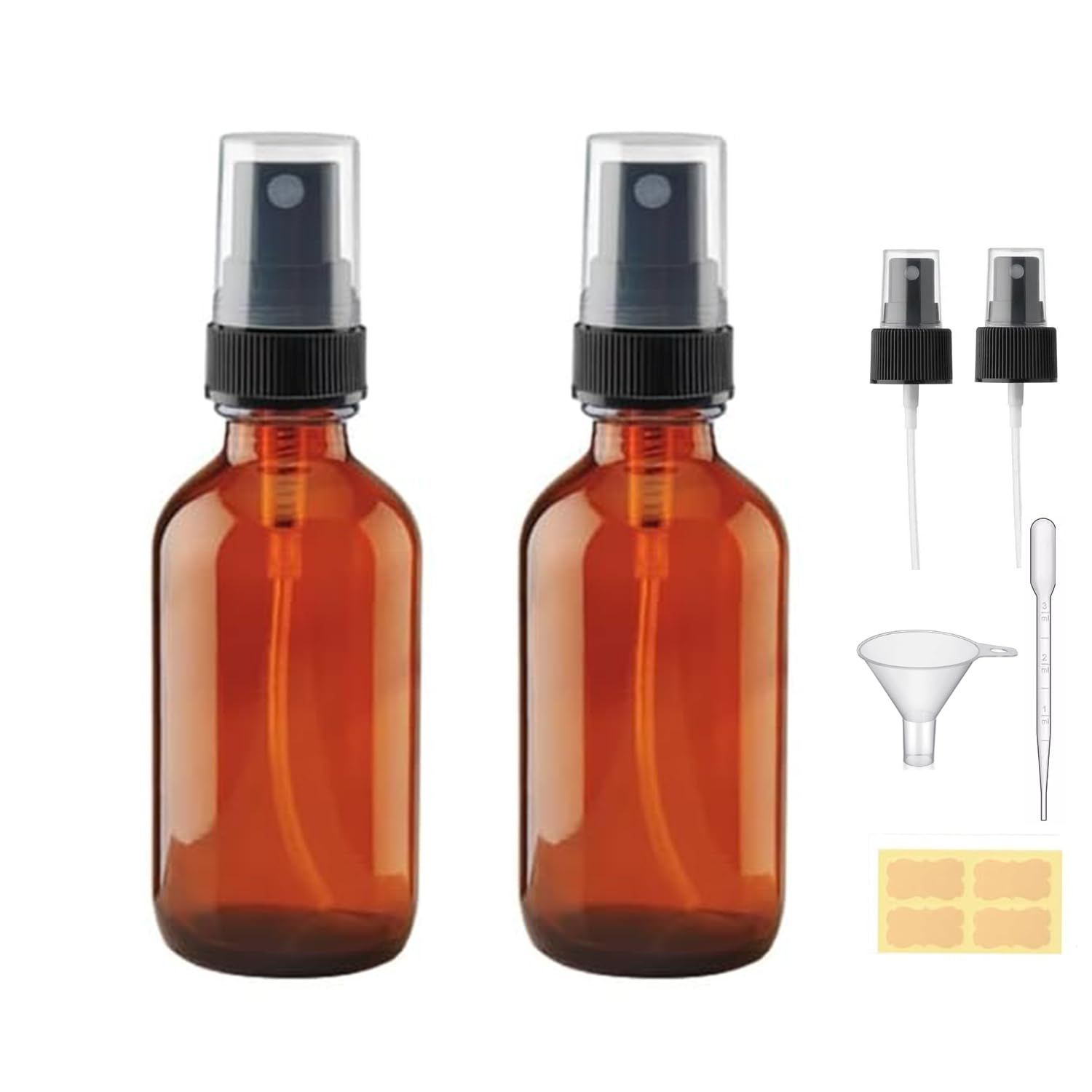 LANBEAUTIFY 4 oz Amber Glass Spray Bottles - Small Empty Fine Mist Spray Bottle for Essential Oil,Face - Mini Dark Spray Bottles with,Included 4 Sprinkler, 1Funnels,1 Droppers, 4 Labels