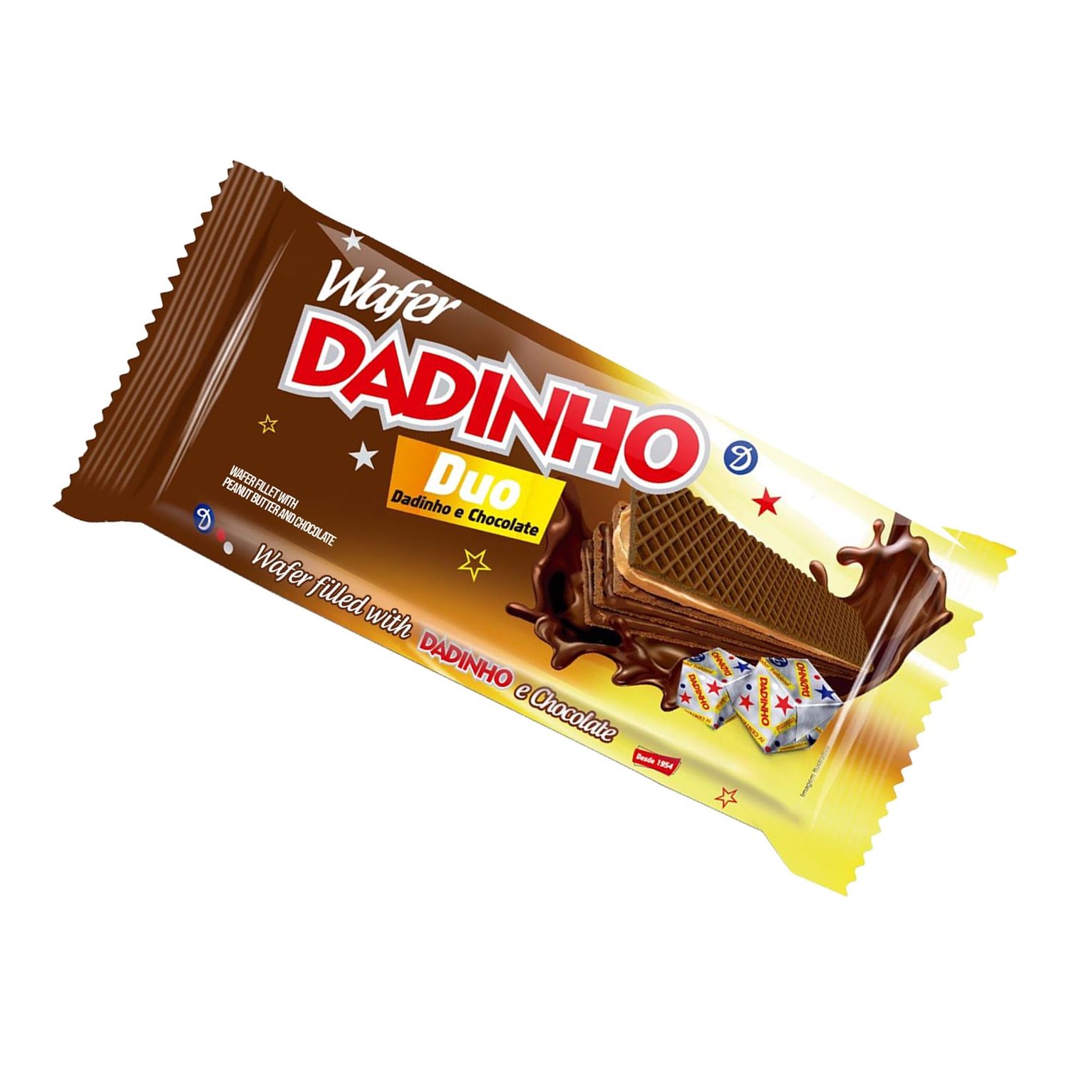 Dadinho Wafer Cookies, Crispy Wafer Cookies With 3 Delicious, Indulgent, Decadent Layers of Chocolate and Peanut Butter Cream - Delicious Sweet Snack or Dessert - 3.17 oz Biscoito Wafer Dadinho Duo...