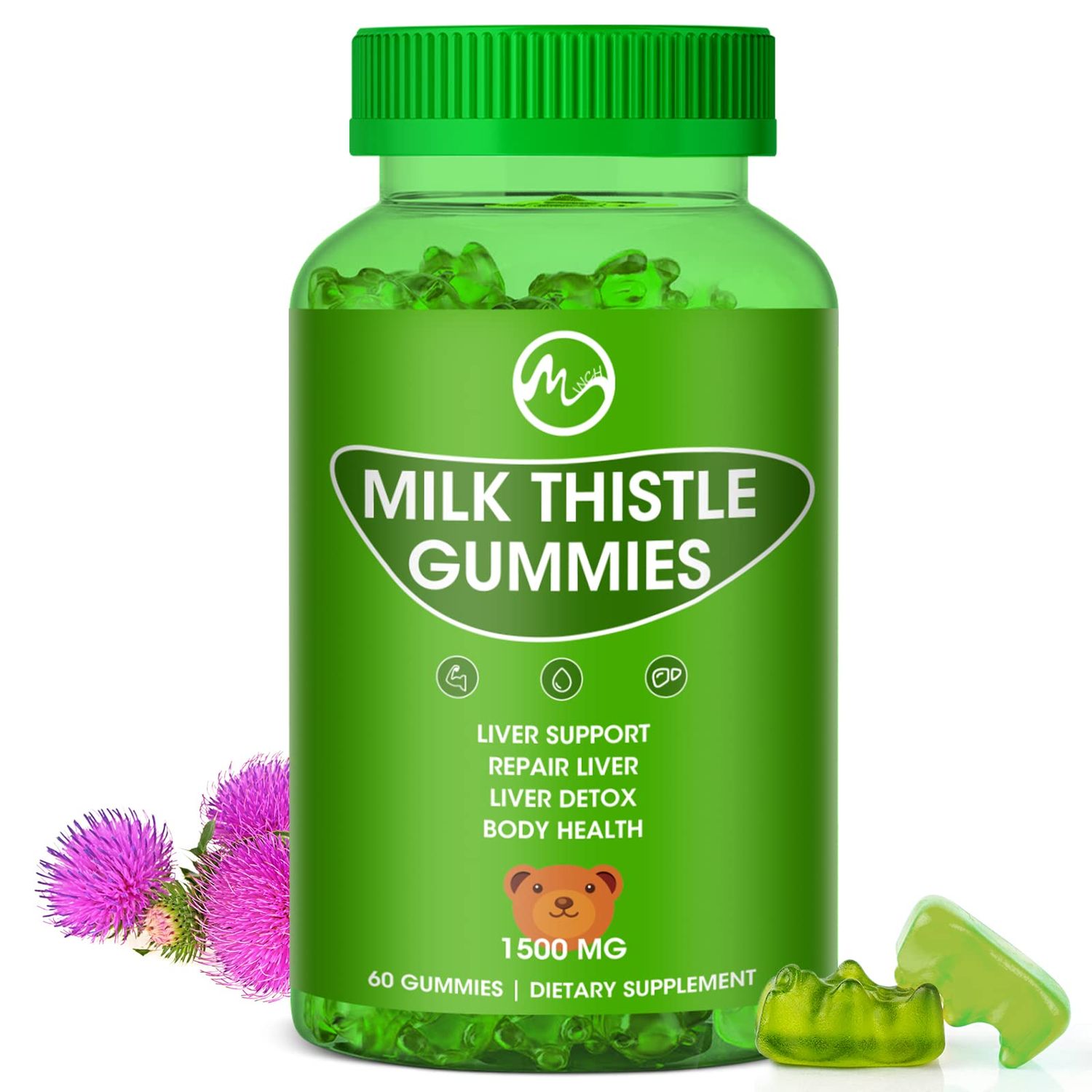 Milk Thistle Gummies, Liver Cleanse Gummy, Organic Liver Detox Supplements for Men &amp; Women - 60 Gummies 60 Count Pack of 1