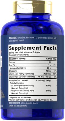 Carlyle Cod Liver Oil Softgels 1245mg 250 Count Norwegian Non GMO, Gluten Free