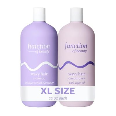 Function of Beauty Wavy Hair Shampoo &amp; Conditioner Set, 22 oz Each - With Fermented Rice Water to Strengthen &amp; Argan Oil to Enhance Glossiness &amp; Natural Shine, Sulfate-Free, Customizable Haircare