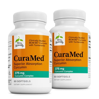 Terry Naturally CuraMed 375mg - Antioxidant Supplement for Brain &amp; Immune Health Support - Dietary Supplement with Curcumin &amp; Turmeric Essential Oil - Herbal Liver Support - 60 Softgels Pack of 2