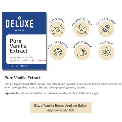 Deluxe Vanilla Pure Vanilla Extract Bulk - 128 oz 1 Gallon Made From Ugandan Vanilla Bean with Rich Creamy Vanilla Flavor
