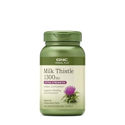 GNC Herbal Plus Milk Thistle 1300mg Supplement, Extra Strength, Vegetarian, Supports Healthy Liver Function, 120 Servings