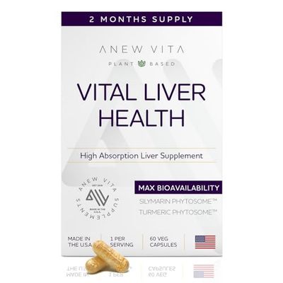 Anew Vita Vital Liver Health Formula - Milk Thistle Supplement for Antioxidant Support, Wellness Maintenance &amp; Rapid Absorption - Non-GMO, Gluten-Free, Plant-Based - 60 Veggie Capsules