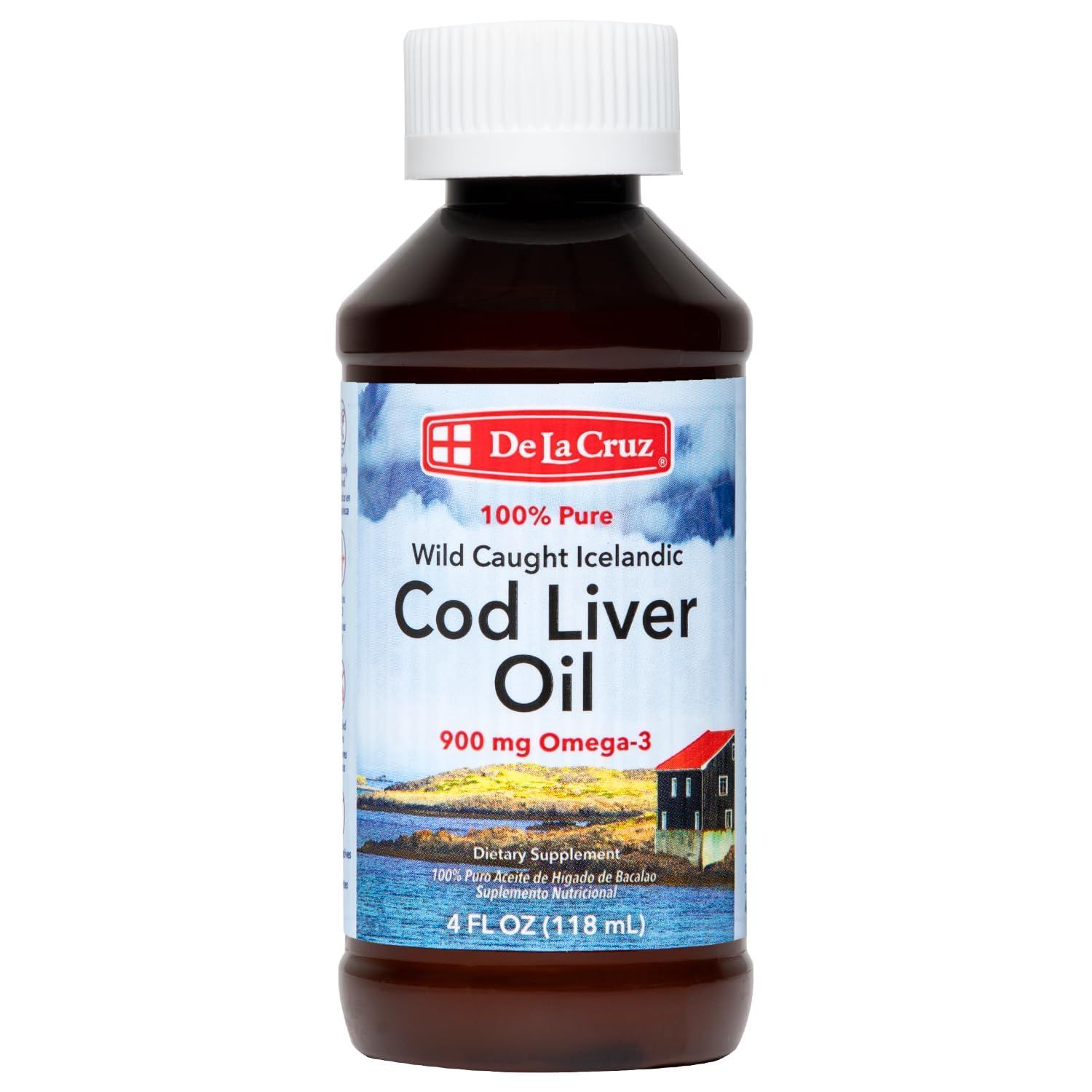 De La Cruz Cod Liver Oil Liquid - Pure Wild-Caught Icelandic Fish Oil 4 FL OZ 118 mL