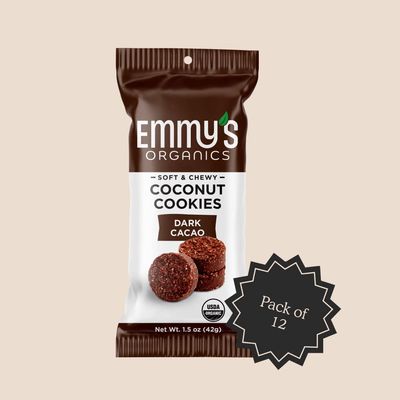 Emmy&#39;s Organics Dark Cacao Coconut Cookies Pack of 12 Gluten-Free, Organic, Vegan, Paleo-Friendly
