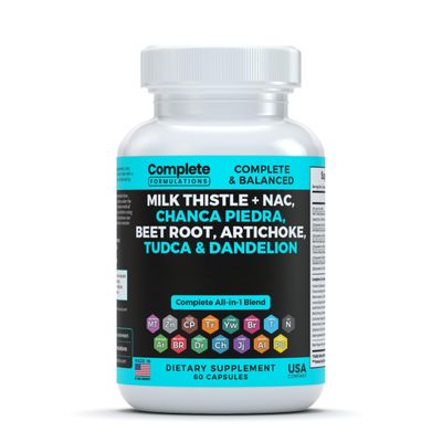 Complete Formulations Milk Thistle NAC Supplement with Dandelion Root Extract, Beet Root Extract, Artichoke Extract, TUDCA &amp; Complete Liver Support Supplement Blend 60 Capsules