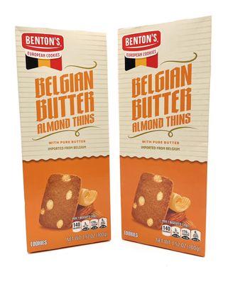 Belgian Butter Almond Thins European Cookies, Bentons 3.52oz100g - Pack of 2