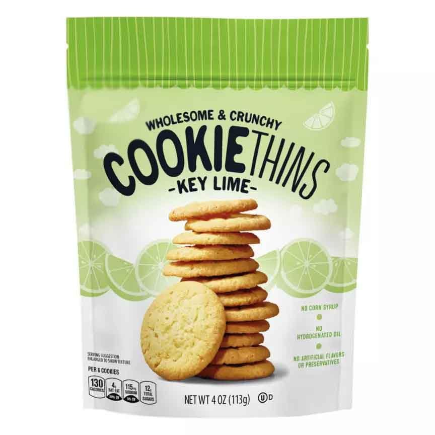 Key Lime Cookie Thins, Crunchy Snack Snacking Food Dessert Gift Treat, 4oz Benton Bag