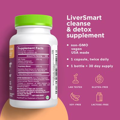 LiverSmart - Liver Cleanse & Repair Formula with European Milk Thistle, Silymarin, Artichoke, Dandelion, Yellow Dock Root, Beet Root - Supplement to Aid, Renew and Support Liver Health 1