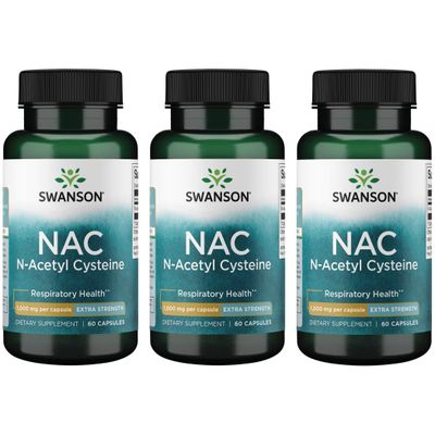 Swanson NAC N-Acetyl Cysteine - Antioxidant Anti-Aging Respiratory Liver Support - Amino Acid Supplement 1000 mg 60 Capsules 3 Pack