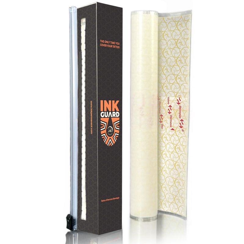 Ink Guard Tattoo Aftercare Bandage 10 x 6 Feet New Generation Waterproof Second Skin Film with Innovative Easy-Peel PET Backing - Breathable, Transparent Tattoo Wrap for Fast Healing &amp; Protection