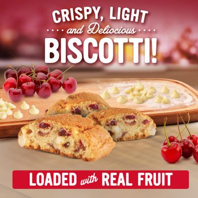 Cooper Street Twice Baked Cherry White Chip Biscotti Cookies - Light and Crispy Coffee Cookie Bites - Traditional Low Calorie Italian Snacks for Adults &amp; Kids - Kosher, Dairy, Peanut &amp; Soy Free - 5oz