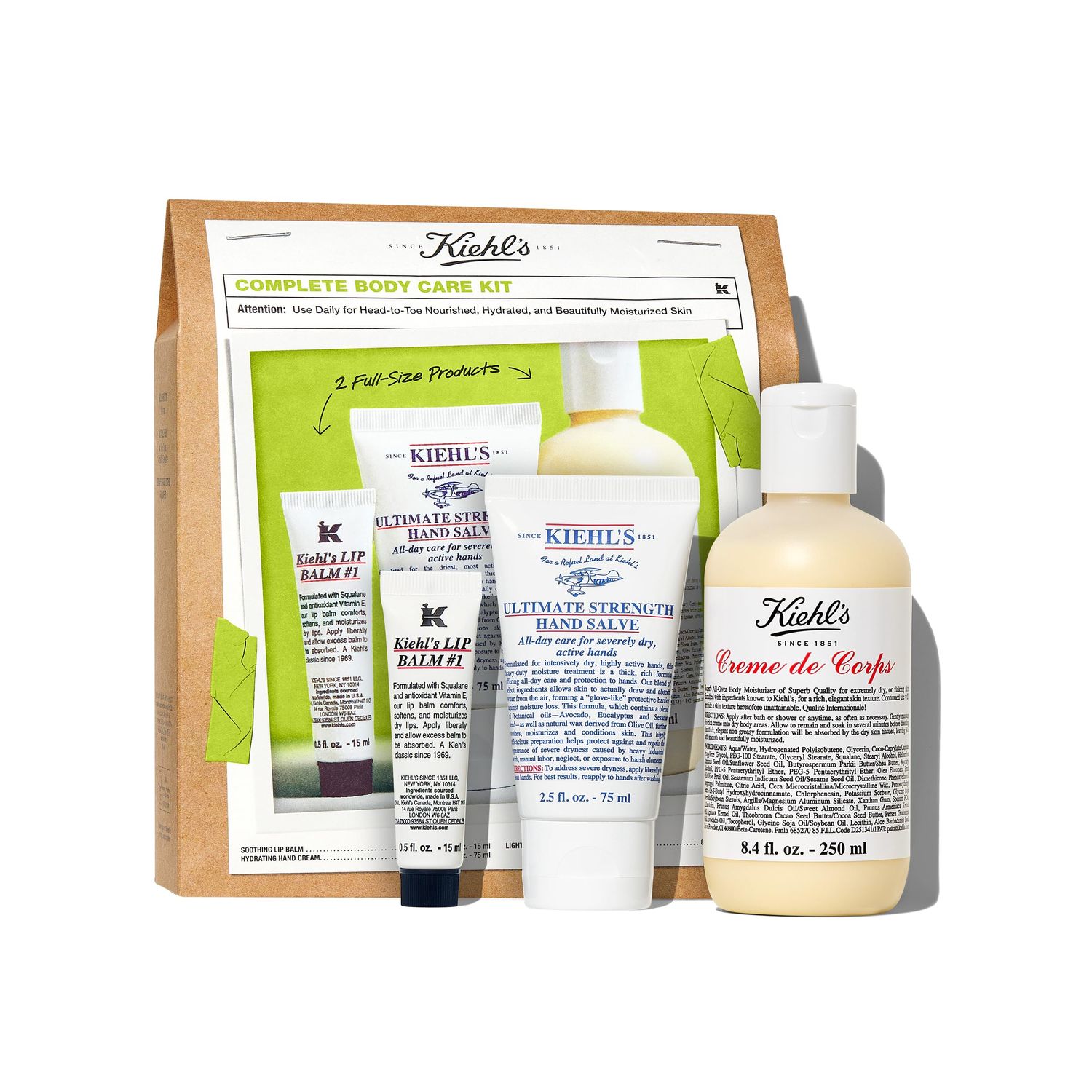 Kiehl&#39;s Body Care Gift Set - 73 Value Including Non-Greasy Body Lotion, Moisturizing Hand Lotion, and Hydrating Lip Balm for Hydrated Skin