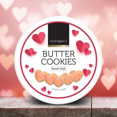 Mattigan's Pink Heart Butter Cookies Danish Style Cookie, 12 Oz Tin 2-Pack, Gourmet Gifts for Birthday, Special Occasions, Assorted Cookie Dessert Sweets, Two Reusable Metal Tin