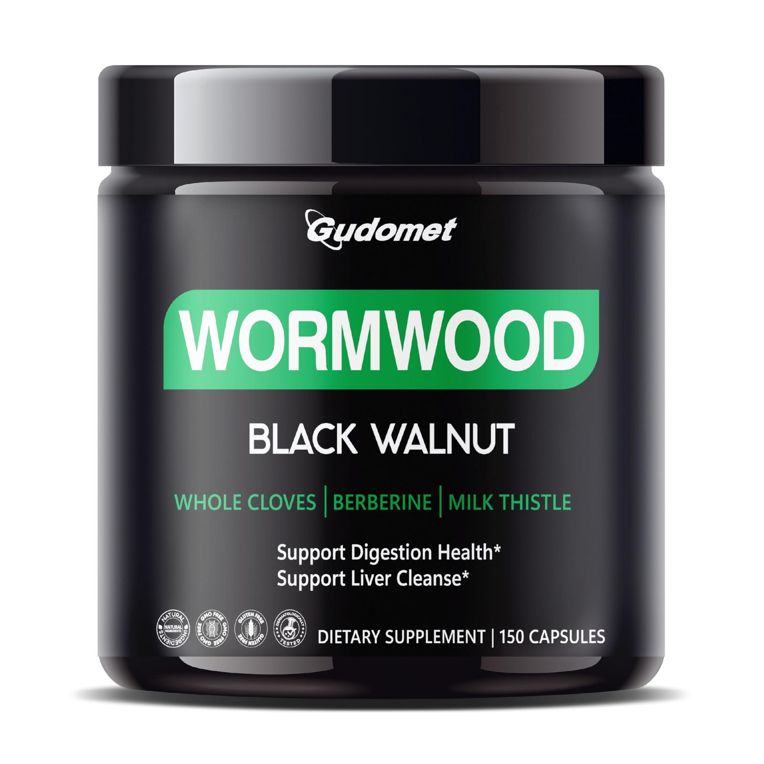 GUDOMET Wormwood with Black Walnut Whole Cloves Berberine Milk Thistle Ginger - Support Digestion Health, Support Liver Cleanse -150 Capsules- Made in USA