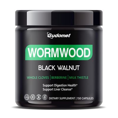 GUDOMET Wormwood with Black Walnut Whole Cloves Berberine Milk Thistle Ginger - Support Digestion Health, Support Liver Cleanse -150 Capsules- Made in USA