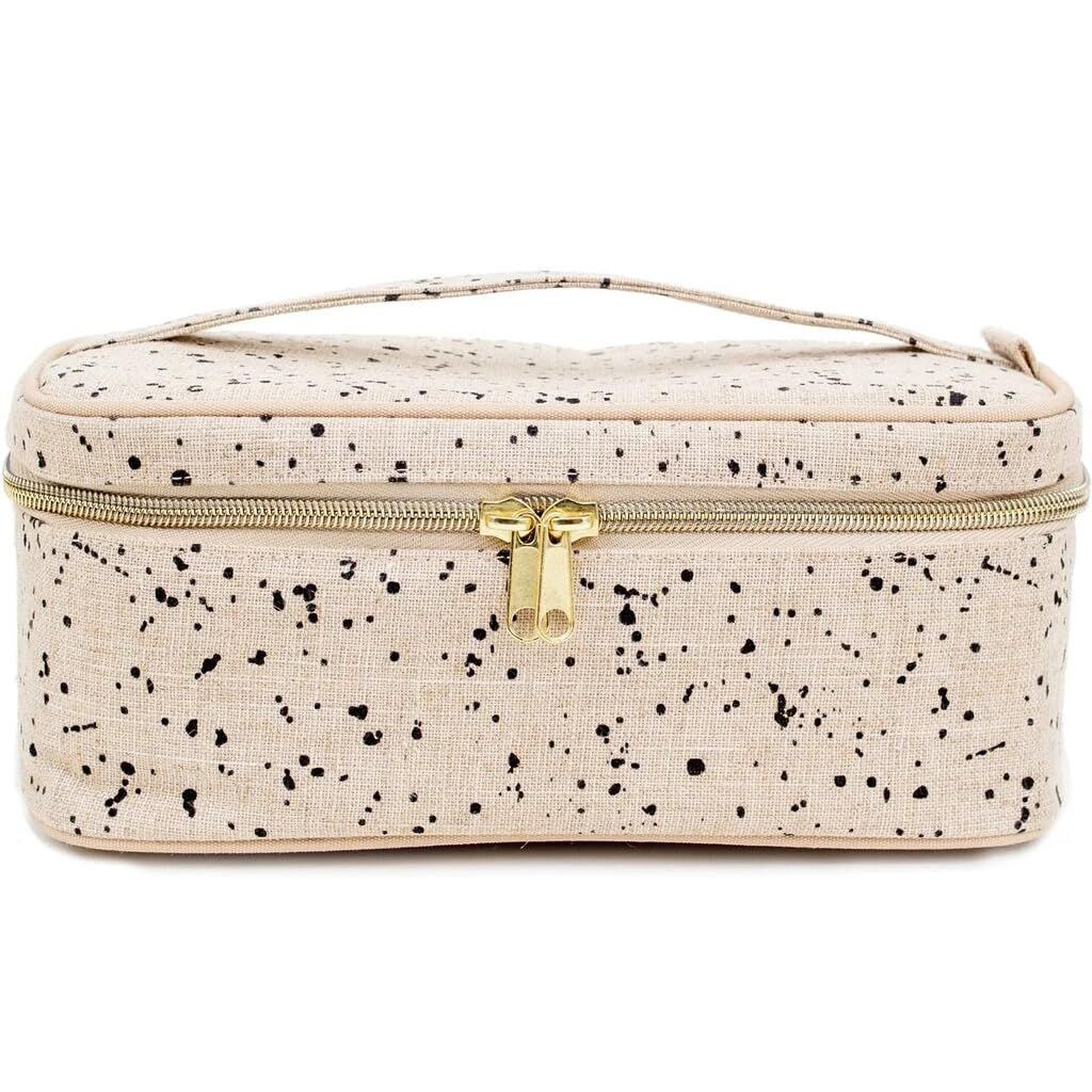 SoYoung Beauty Poche - Cosmetic Bag &amp; Makeup Organizer for Travel, Three-Tiered, LinenCotton Exterior, Removable Tray, Machine Washable - Ink Splatter