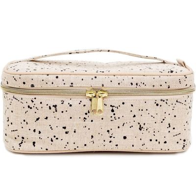 SoYoung Beauty Poche - Cosmetic Bag &amp; Makeup Organizer for Travel, Three-Tiered, LinenCotton Exterior, Removable Tray, Machine Washable - Ink Splatter