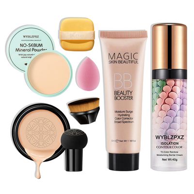 Mushroom Head Air Cushion CC Cream BB Cream Tri-color Color Corrector Isolation Cream Foundation Set Moisturizing Full Coverage Foundation Concealer Lasting Foundation Makeup Base Primer?7 Pcs?