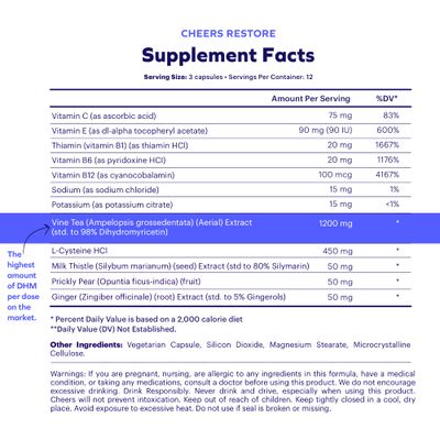 Cheers Liver Combo Restore Protect Support Your Liver &amp; Feel Better After Drinking DHM, L-Cysteine, Milk Thistle, Prickly Pear, B-Vitamins 12 Doses Restore, 30 Doses Protect Supplements
