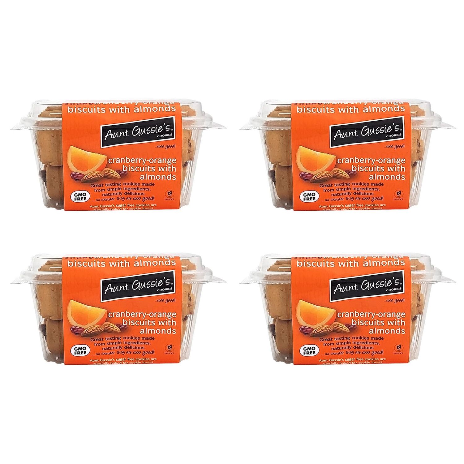 Aunt Gussie&#39;s - No Sugar Added Wheat Cranberry Orange with Almond Biscuits - 4 Pack