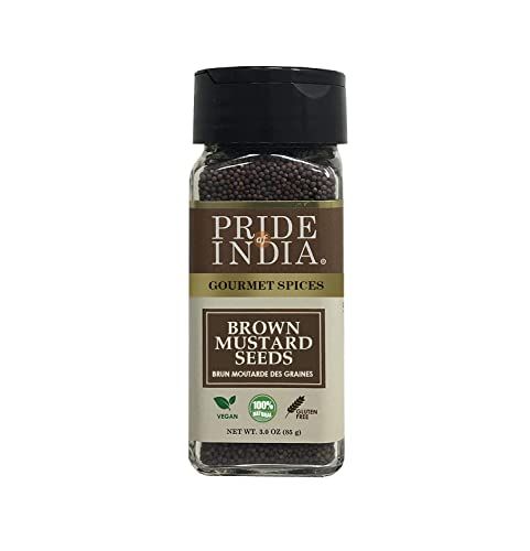 Pride of India - Brown Mustard Seed Whole - Gourmet Indian Spice - Hot &amp; Spicy Flavor - Ideal seasoning for saucesdipsspice blends - Easy to Use - 2.5 oz. Small Dual Sifter Bottle