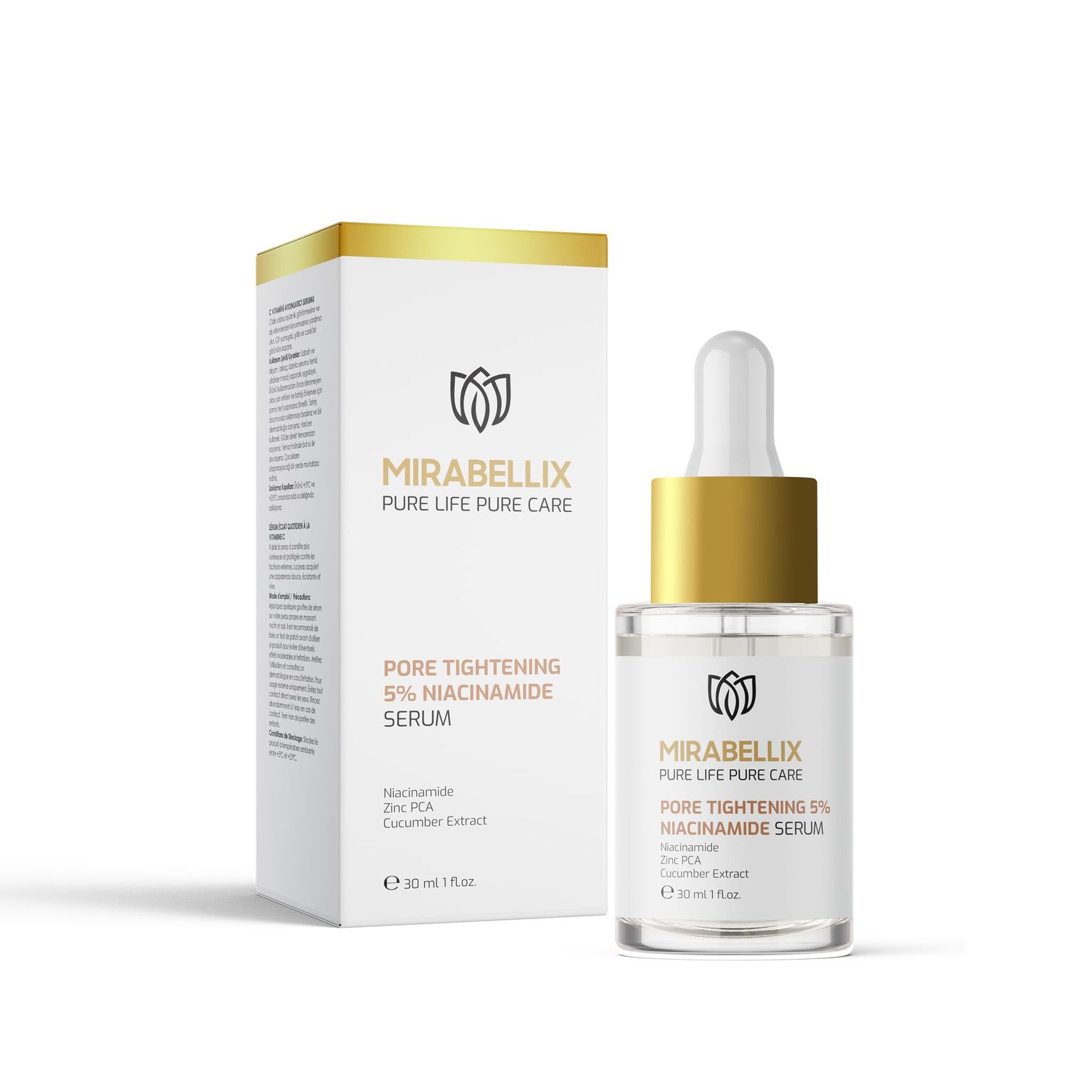 Mirabellix Niacinamide Serum 5 for Pore Tightening, Sebum Balance, and Skin Barrier Strengthening with Zinc PCA, Witch Hazel, and Cucumber Extract - Hydrates and Smooths Skin Texture for Oily - 30ml