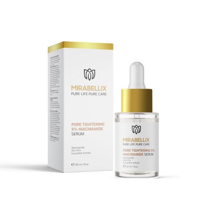 Mirabellix Niacinamide Serum 5 for Pore Tightening, Sebum Balance, and Skin Barrier Strengthening with Zinc PCA, Witch Hazel, and Cucumber Extract - Hydrates and Smooths Skin Texture for Oily - 30ml