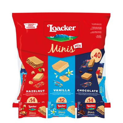 Loacker Minis Wafer Variety Pack - 30 Less Sugar - Premium Assorted Cream Filled Wafer Cookies - Mix of Hazelnut, Chocolate and Vanilla Crispy Wafers - NON-GMO - Sustainably Sourced Ingredients - 1...