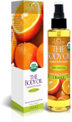 US Organic Body Oil - Fresh Orange - Jojoba and Avocado Oil with Vitamin E, USDA Certified Organic, No Alcohol, Paraben, Artificial Detergents, Color or Synthetic perfumes, 5 Fl.oz. Orange