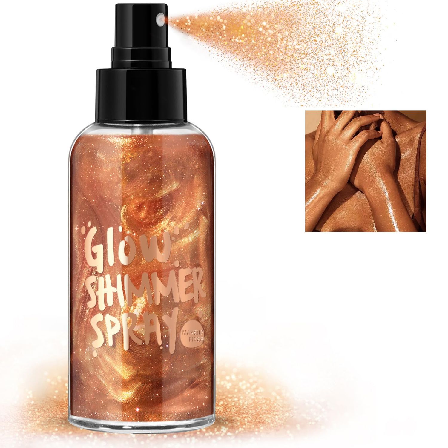 HOSAILY Body Glitter Spray - Bronze Body Shimmer for Face, Hair &amp; Body, Moisturizing Luminizer Glow Illuminator, Quick-Drying Sparkling Glitter Spray Liquid Highlighter Makeup 04