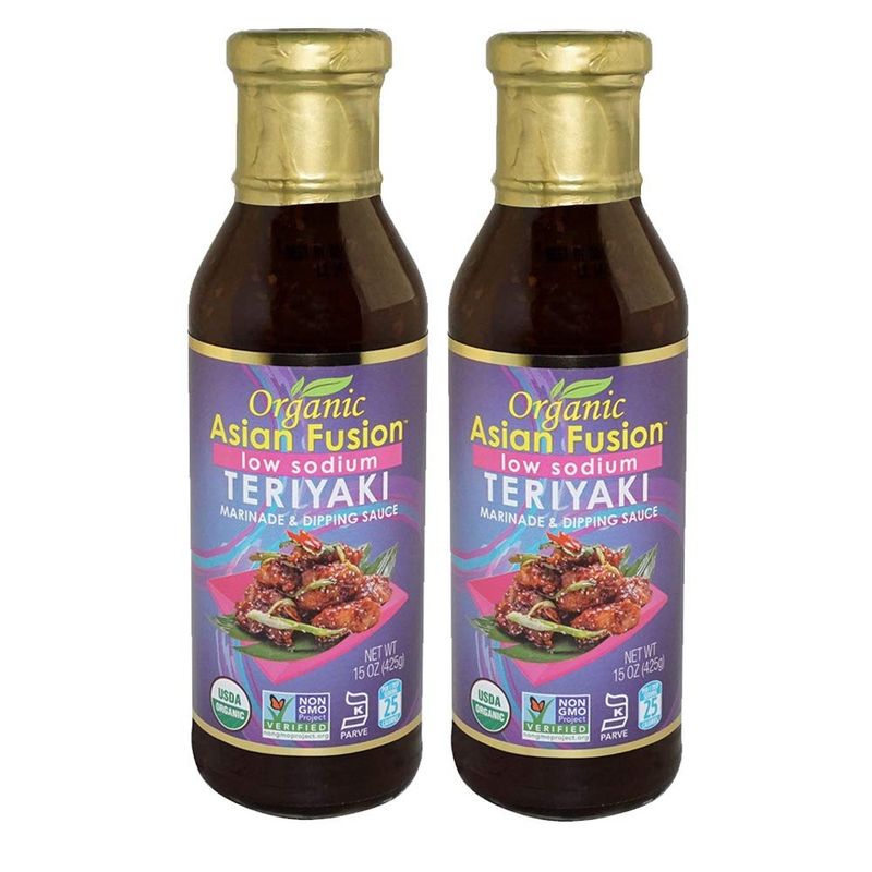 Organic Asian Fusion Low Sodium Teriyaki Sauce- USDA Organic, Non GMO Project Verified, Gluten Free, Kosher Parve, Made in USA, 15 Oz 2 Pack