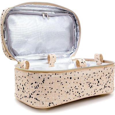 SoYoung Beauty Poche - Cosmetic Bag &amp; Makeup Organizer for Travel, Three-Tiered, LinenCotton Exterior, Removable Tray, Machine Washable - Ink Splatter