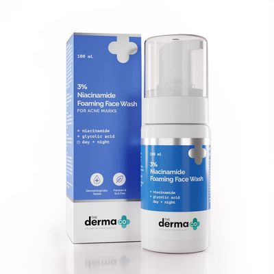 The Derma Co 3 Niacinamide Foaming Face Wash for Acne Marks Gently Cleanses &amp; Controls Excess Oil Helps Reduce Scars &amp; Spots Suits All Skin Types 3.38 Fl Oz100ml