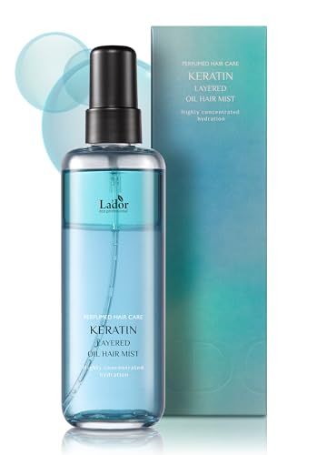 LA&#39;DOR Keratin Hydrating Anti-Frizz Oil Water Perfume Heat Protectant Hair Mist - Leave-In Treatment Spray for Dry Damaged Hair Korean Haircare LADOR 4.4 Fl Oz
