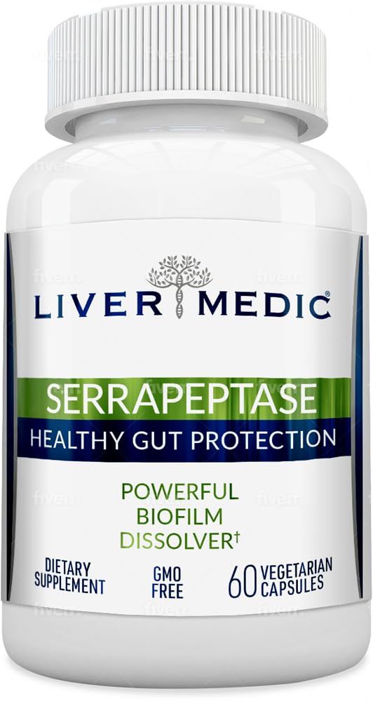 Serrapeptase Pure Digestive Enzymes Enteric Coated - Premium Healthy Gut Protection &amp; Liver Support - Non-GMO, Vegan Liver Supplement for Gut Health. Digestive Enzymes &amp; Tissue Support 60 Caps