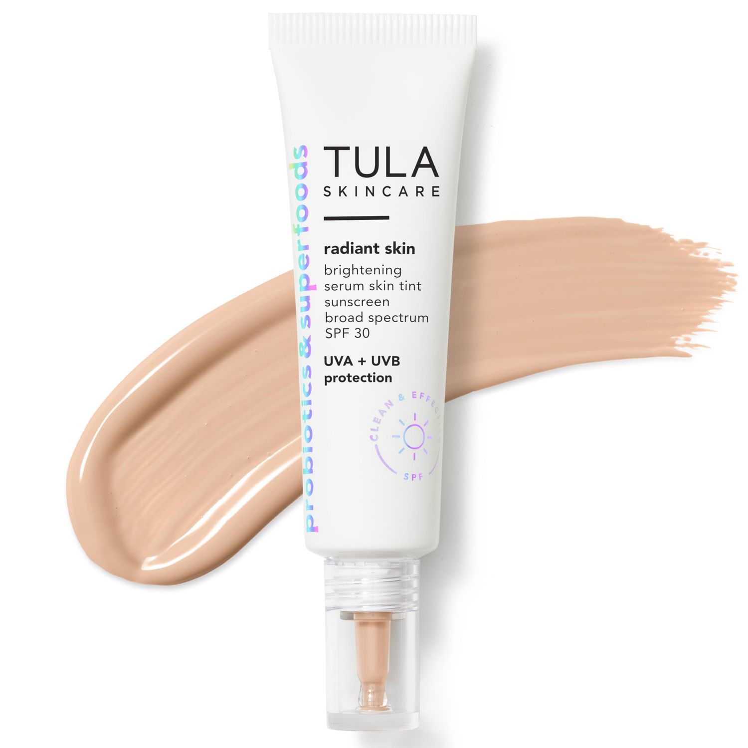 TULA Skin Care Radiant Skin Brightening Serum Skin Tint SPF-Facial Sunscreen Provides Broad Spectrum SPF 30 Protection, Tinted, Serum-Light Formula Brightens and Evens Skin-Shade 05, 1.0 fl oz.