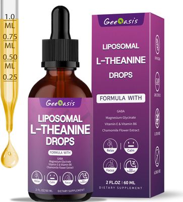 Liposomal L-Theanine with GABA Liquid Drops, Theanine 400 mg Supplement for Kids &amp; Adults, with Magnesium Glycinate, Chamomile Flower, Vitamin E &amp; B6, Stress Relief, zzZ &amp; Relaxation Support, 2 FL OZ