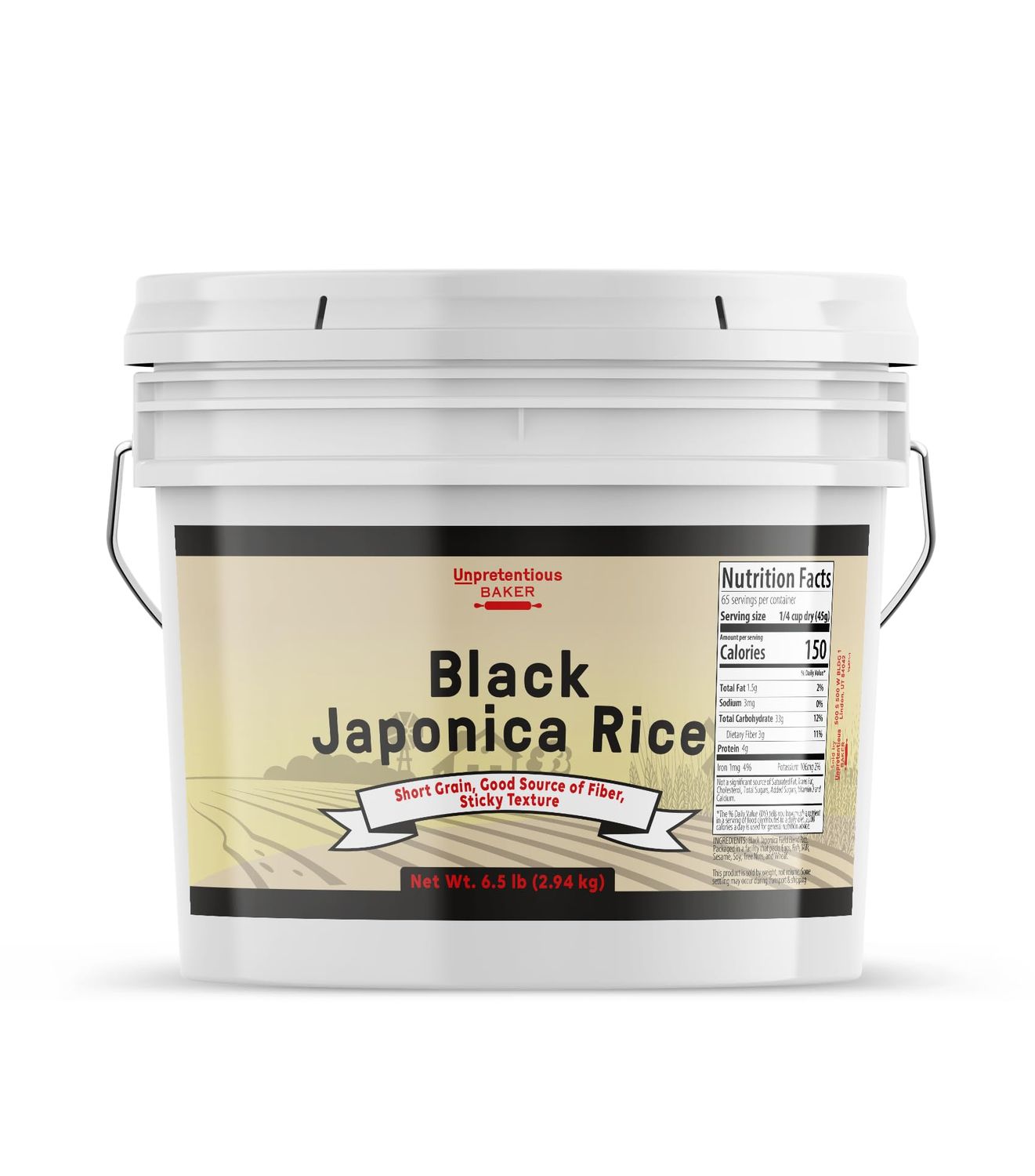 Unpretentious Japonica Black Rice, 1 Gallon, Good Source of Fiber, Nutty Flavor