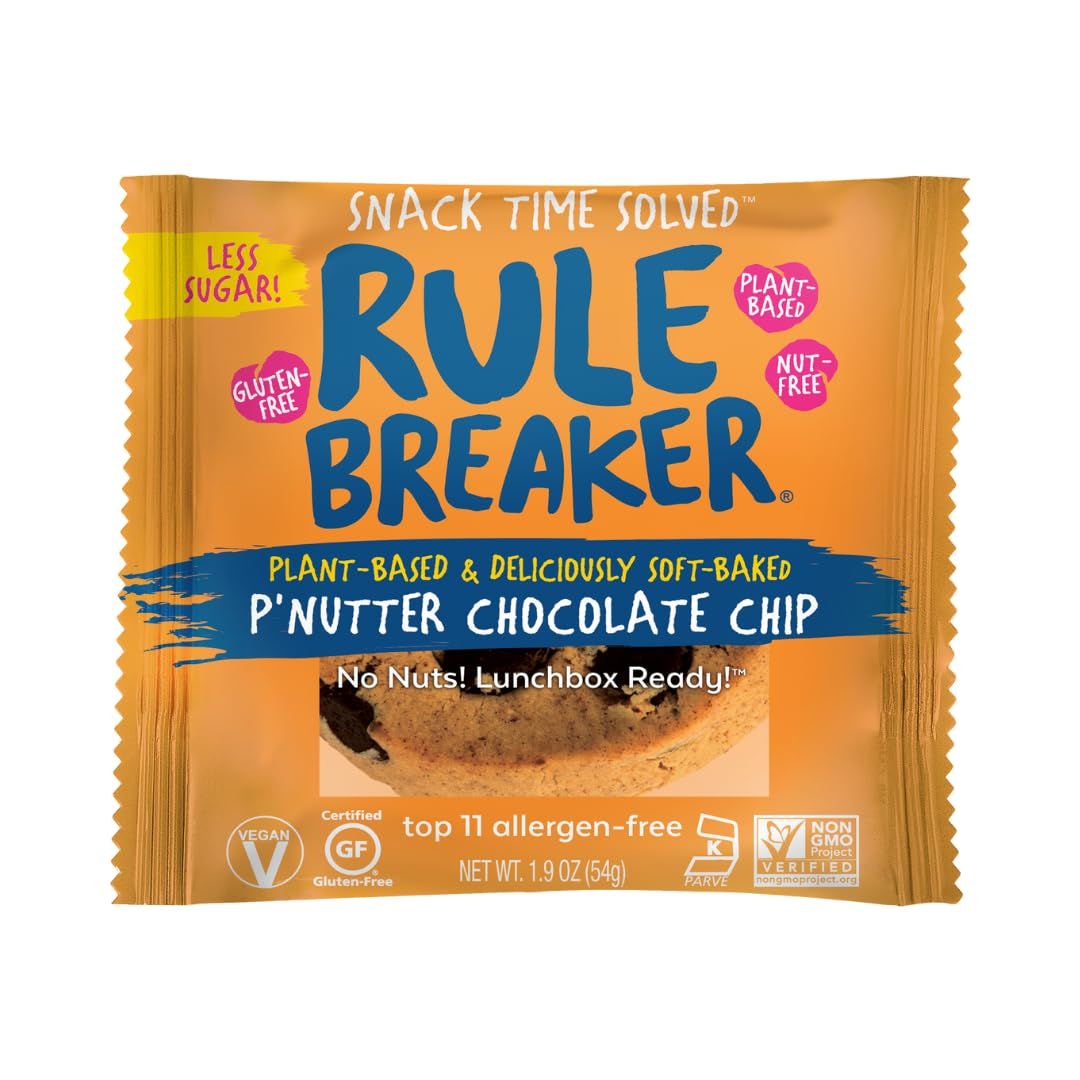 Rule Breaker Snacks Vegan Gluten Free PNutter Chocolate Chip Blondie Cookies Plant-Based, Dairy, Nut, Allergen Free, Kosher Soft-Baked, Great for lunchboxes Snacks for Kids and Adults Pack of 12