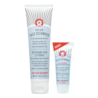 First Aid Beauty - Pure Skin Face Cleanser, Effectively Removes Makeup, Dirt, &amp; Impurities, Gentle Cleanser Leaves Skin Soft &amp; Supple, Safe for Sensitive Skin, Fragrance Free, 5 oz Travel Size, 2ct