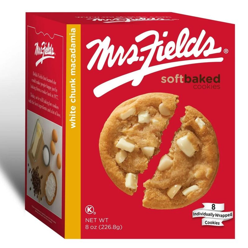 White Chocolate Macadamia Nut Cookies Soft Baked, Mrs. Fields Cookies with Printable Cookie Salad Recipe. Bundle Includes One Box of 8 Individually Wrapped 1oz cookies, and One Recipe.