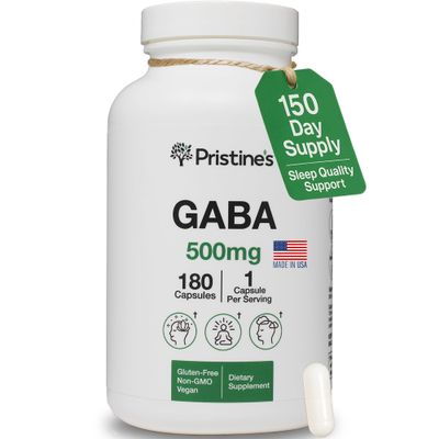 PRISTINE&#39;S GABA 500mg Sleep Quality Support Supplement - 180 Day Supply - Calm Mind &amp; Relaxation Sleep Support Capsules